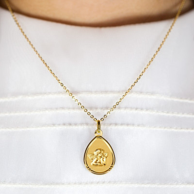 Médaille Goutte Ange Raphaël, Or jaune 750, 15x19mm - Argyor