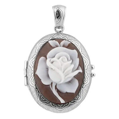 Pendentif Camée Photo & Fleurs, Argent 925, 31x48mm - Emanessence