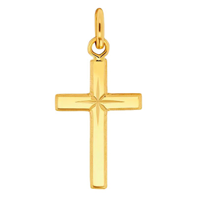 Croix au centre étoilé, Or jaune, 23x14mm - Emanessence