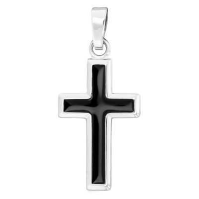 Pendentif Croix Noire, Argent 925, 26x11.5mm - Emanessence