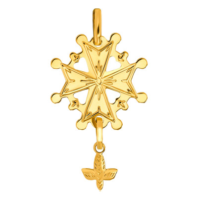 Croix Huguenote, Or jaune 750, 20x33 mm - Emanessence