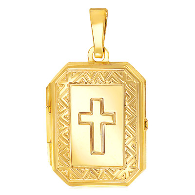 Pendentif Photo croix chrétienne triangle, Or jaune 375, 17x21mm - Emanessence