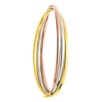 Bracelet Demi Joncs Plats Soudés Massif 48 x 58 mm, 3 Ors 750 - Emanessence