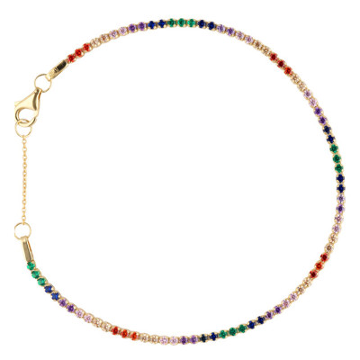 Bracelet Rivière, Zircones Multicolores & Argent 925 Doré - Emanessence