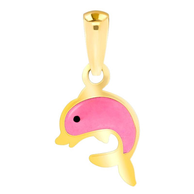 Pendentif Dauphin, Or jaune et émail rose - Bambins