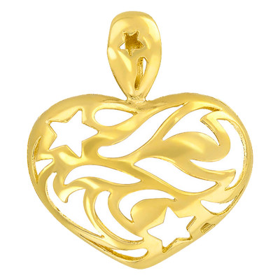 Pendentif Coeur & Étoile Ajouré, Or Jaune, 20x26 mm - Vandona