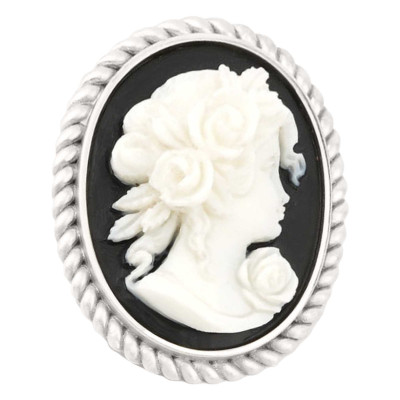 Broche Camée Ovale Femme de Profil, Argent - Emanessence