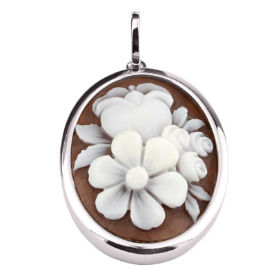 Pendentif Camée Ovale Bouquet de Fleurs, Argent 925 - Emanessence
