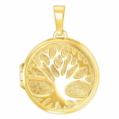 Pendentif Photo Rond Arbre de vie, Or jaune 375, 22mm - Emanessence
