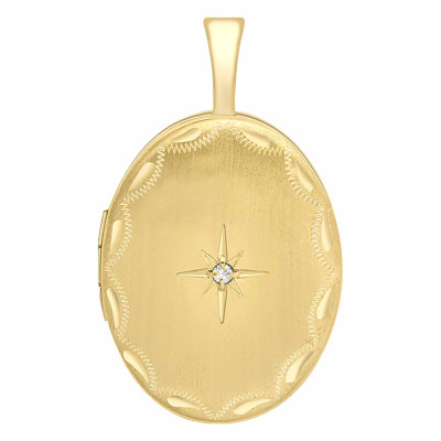 Pendentif Photo Ovale, Or Jaune 375 & Diamant 0,01ct, 16x25mm - Emanessence