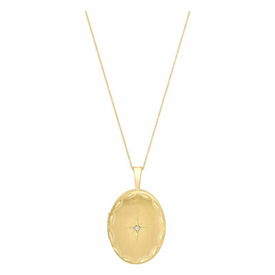 Pendentif Photo Ovale, Or Jaune 375 & Diamant 0,01ct, 16x25mm - Emanessence