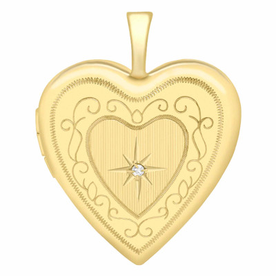 Pendentif Photo Coeur Etoile, Or Jaune 375 & Diamant 0,01 ct, 20x25mm - Emanessence