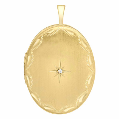 Pendentif Photo Ovale, Diamant 0,01ct & Or Jaune 375, 20x32mm - Emanessence