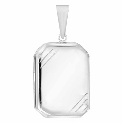Pendentif Porte Photo Octogonal motif Strié, Argent 925, 23x45mm - Artemis
