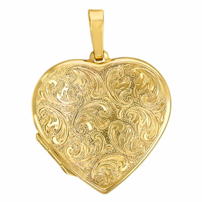 Pendentif Photo grand coeur, Or jaune 375, 28,50x28,80mm - Emanessence