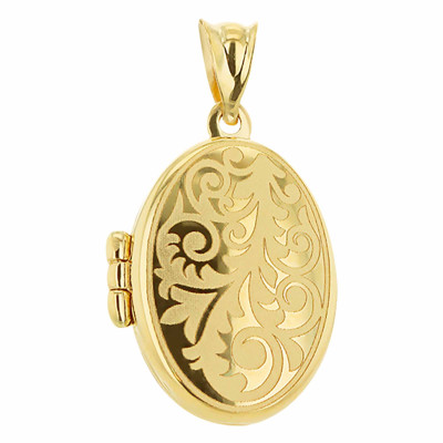Pendentif Photo Ovale motifs fleuris, Or Jaune 375, 13x23.50mm - Emanessence