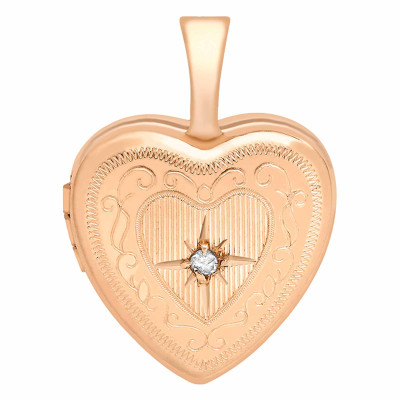 Pendentif Photo Coeur, Or Rose 375 & Diamant 0,01ct, 12x18mm - Emanessence