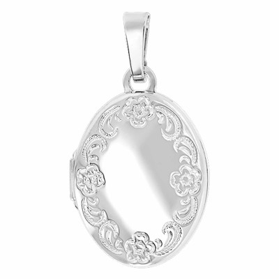 Pendentif photo arabesques florales, Argent rhodié, 16x21mm - Emanessence