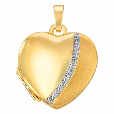 Pendentif Photo coeur mat brillant, Or jaune 375, 17x17mm - Emanessence