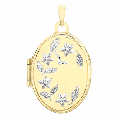 Pendentif Porte Photo Fleur, 2 Ors 375, 17x24mm - Emanessence