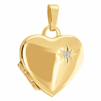 Pendentif Photo Coeur diamant, Or jaune 375, 14x18mm - Emanessence