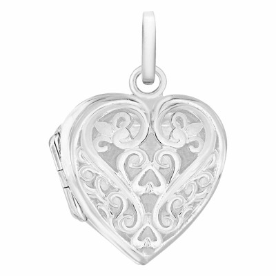 Pendentif Photo Coeur Motif Filigrane, Argent 925, 26x19mm - Artemis