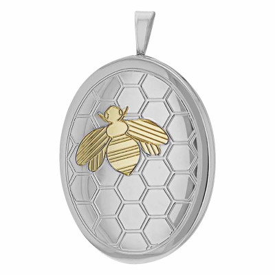 Pendentif Porte Photo Ovale Abeille, Argent 925 & Plaqué Or Jaune, 20x32mm - Artemis