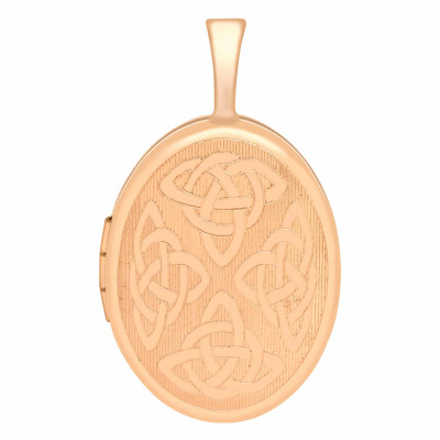 Pendentif Porte Photo Ovale Celtique, Or Rose 375, 25x16mm - Emanessence