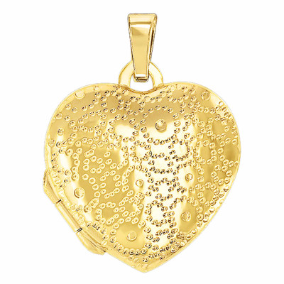 Pendentif Photo coeur pointillés, Or jaune 375, 17x18mm - Emanessence