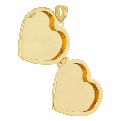 Pendentif Porte Photo Coeur à motifs, Or Jaune 375, 23x27mm - Emanessence