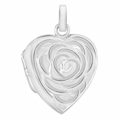 Pendentif Photo Coeur Motif Fleur, Argent 925, 24x19mm - Artemis