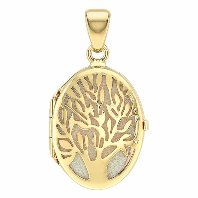 Pendentif Photo Ovale Arbre de Vie, Or jaune 375, 30x16.50mm - Emanessence