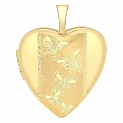 Pendentif Photo Cœur & Papillons, Or jaune 375, 18x12mm - Emanessence