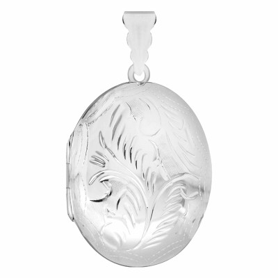 Pendentif Porte Photo Ovale Fleuri, Argent 925, 27x47mm - Artemis