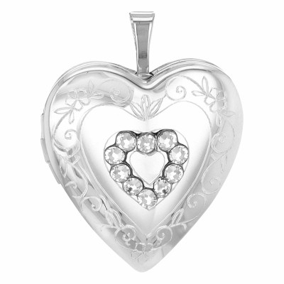 Pendentif Porte Photo Coeur Texturé, Argent 925 & Cristaux, 20x25mm - Artemis