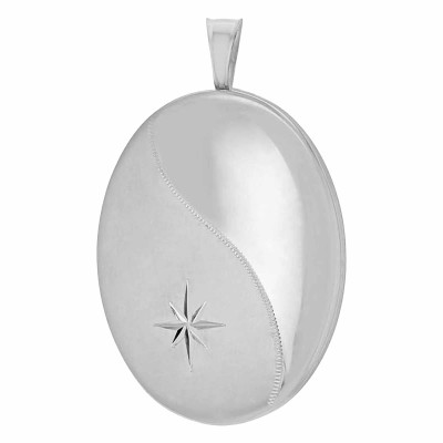 Pendentif Porte Photo Ovale Vague & Étoile, Argent 925, 20x32mm - Artemis