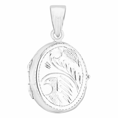 Pendentif Photo Ovale gravure Floral, Argent 925, 17x28mm - Artemis