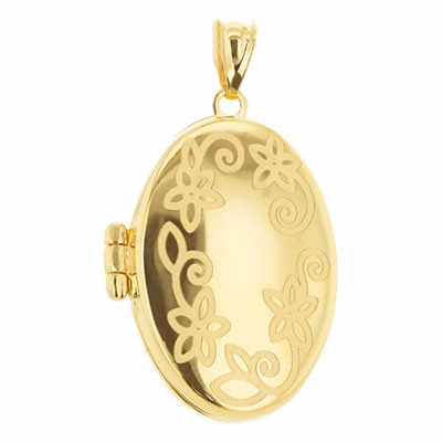 Pendentif Photo Gravé Fleur, Or Jaune 375, 30x17mm - Emanessence