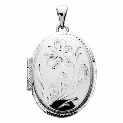 Pendentif Photo Ovale Fleuri, Argent 925, 28x22mm - Emanessence