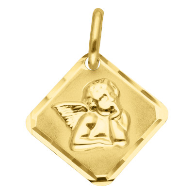 Médaille Losange Ange Pensif, Or Jaune 375 - Vandona