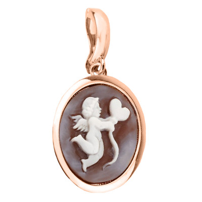 Pendentif Camée Ovale Ange & Coeur, Argent Rose Doré - Emanessence