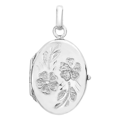 Pendentif Photo Ovale motif Marguerites, Or Blanc 375, 17x24mm - Emanessence