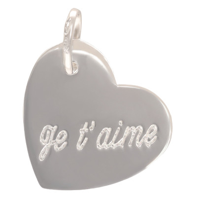 Pendentif Coeur "Je t'aime", Argent 925, 16 mm - Emanessence