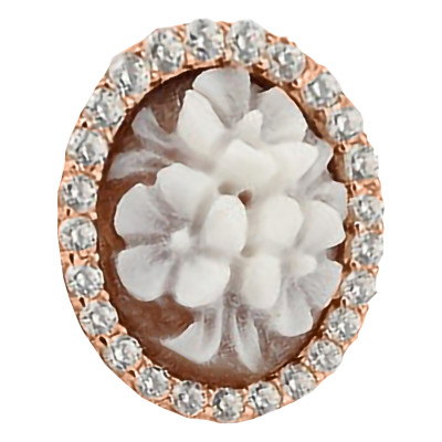Pendentif Camée Ovale Fleuri & Pierres, Argent Rose Doré - Emanessence