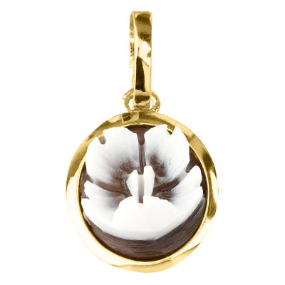 Pendentif Camée Rond Fleuri, Argent Doré - Emanessence