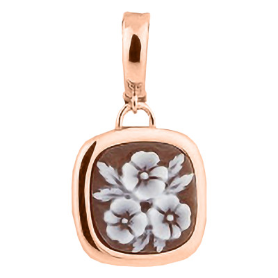 Pendentif Camée Carré Fleuri, Argent Doré Rose - Emanessence