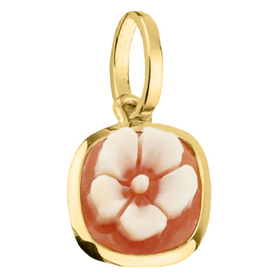 Pendentif Camée Carré Fleur Orange, Argent Doré - Emanessence