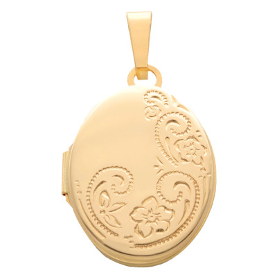 Pendentif Photo Ovale Fleuri, Or Jaune 750, 31x17mm - Emanessence