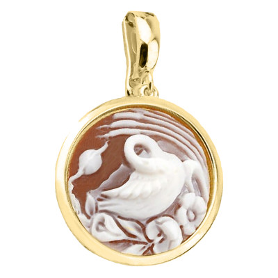 Pendentif Camée Rond Cygne, Argent Doré - Emanessence