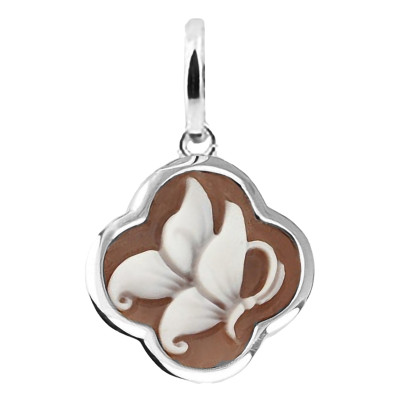 Pendentif Camée Papillon Marron, Argent 925 - Emanessence